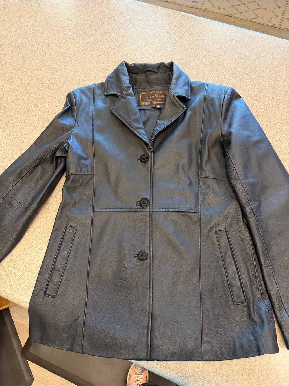 Leather World Women's Black Leather Button-Front Jacket size L